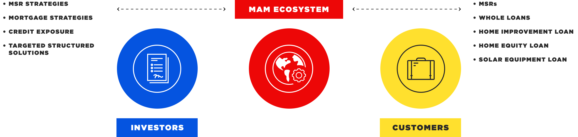 Ecosystem chart. In the center is the MAM Ecosystem, with Investors and Cutsomers around it.